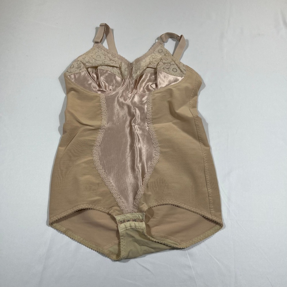 St Michael Shapewear Bodysuit Women 36C Nude Vintage Lace Satin Control UK Made